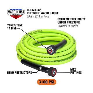 Flexzilla 516 in. x 25 ft. 3100 PSI Pressure Washer Hose with M22 Fittings HFZPW3525M