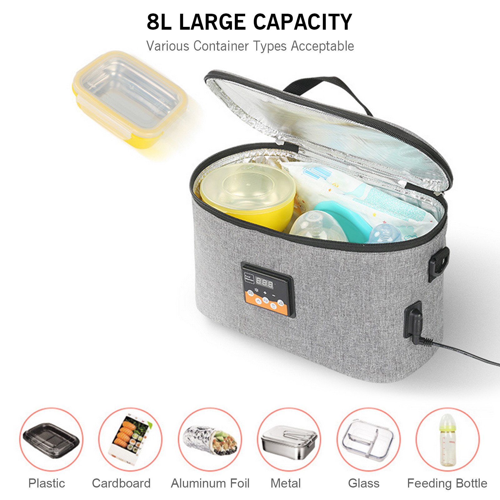 Portable Oven Car Food Warmer Mini Oven with Digital Display Temperature Preset 8L Electric Car Heating Lunch Box for Road Trip Camping Picnic On The Go Office Work