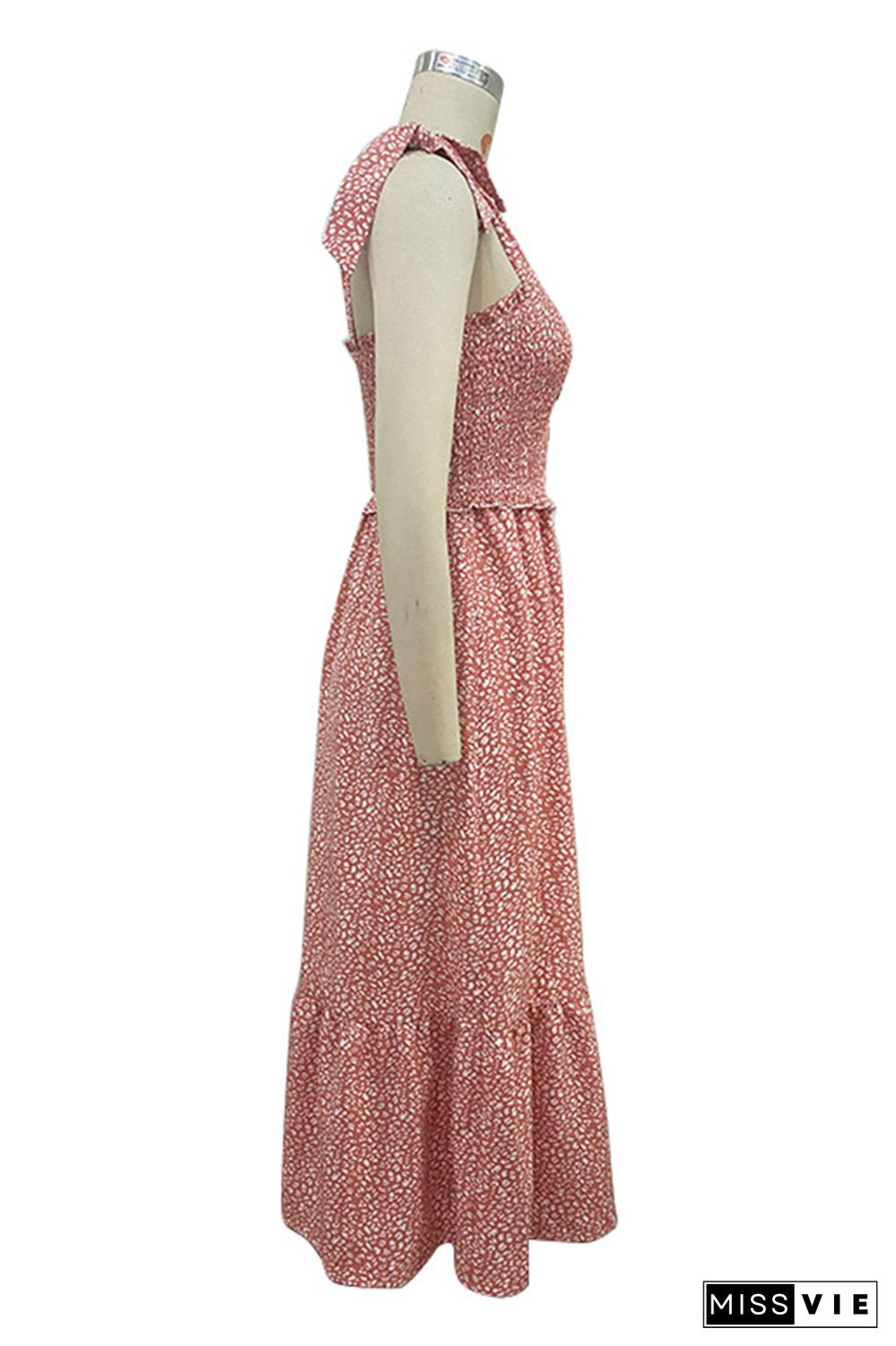 Pink Button Down Smocked Top Ruffle Floral Maxi Dress