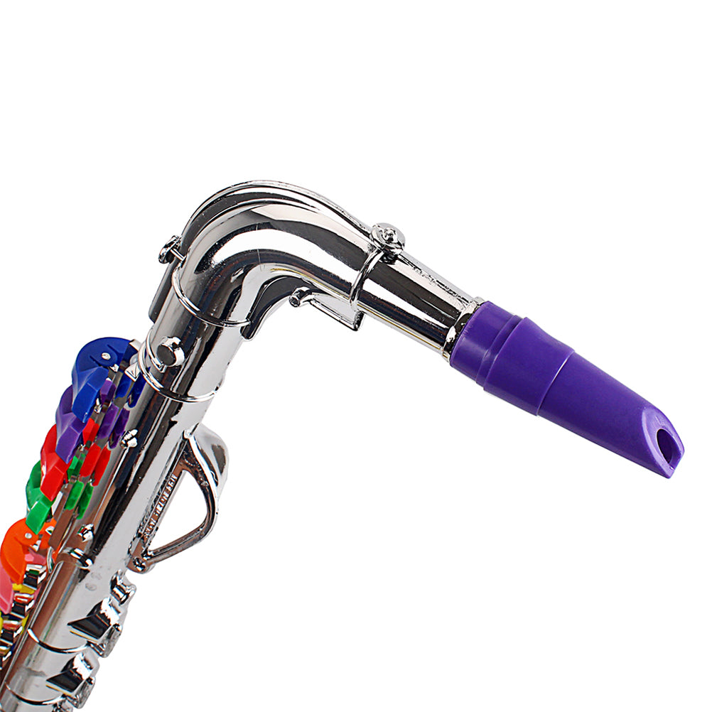 Children Plastic Trumpet Toy Musical Instruments Toy Saxophone 8 Rhythms Trumpet Toy Kids Mini Musical Instrument Toy Props for Preschool Toy Gift CZ01 (Silver)