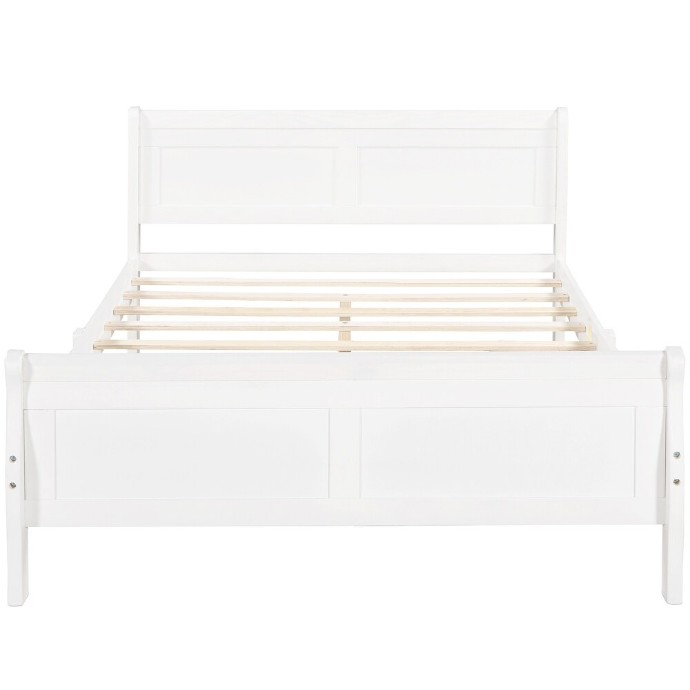 Queen Size Wood Platform Bed with Headboard  Footboard and Solid Wood Slats