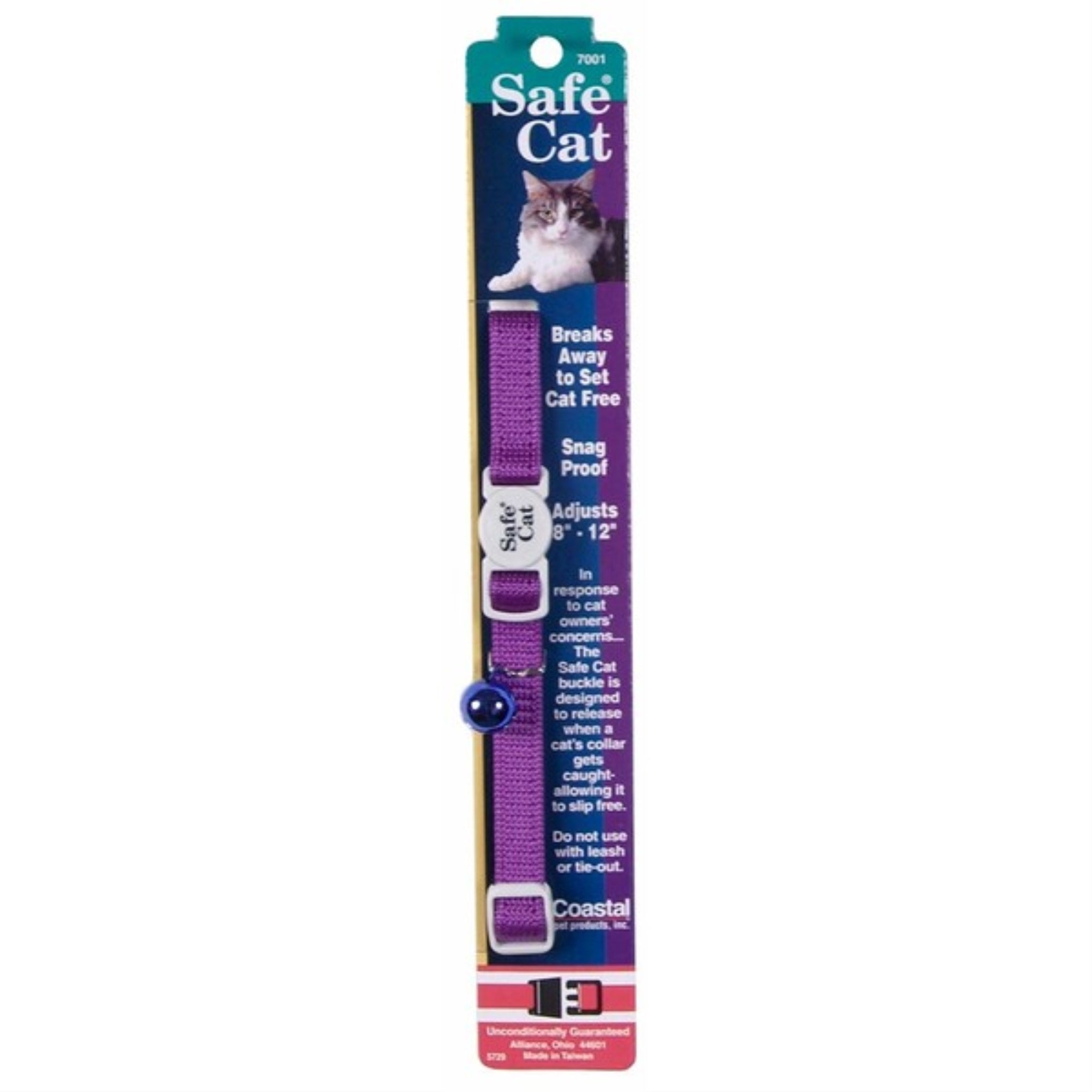 Safe Cat Adjustable Snag-Proof Nylon Breakaway Collar Purple 3/8 in x 8-12 in - PDS-076484550102