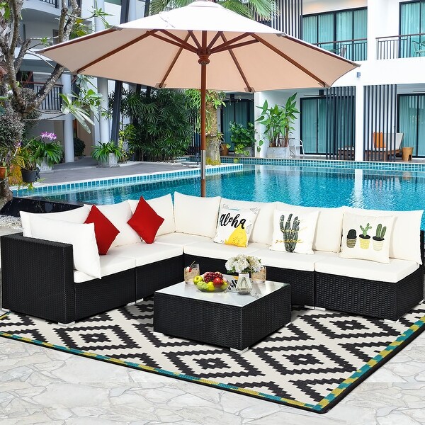 Costway 7PCS Patio Rattan Sofa Set Sectional Conversation Furniture