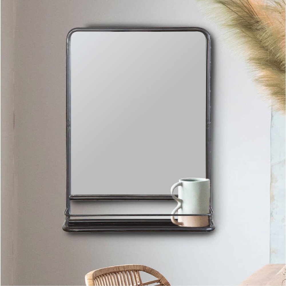 Metal Framed Wall Mirror with Shelf