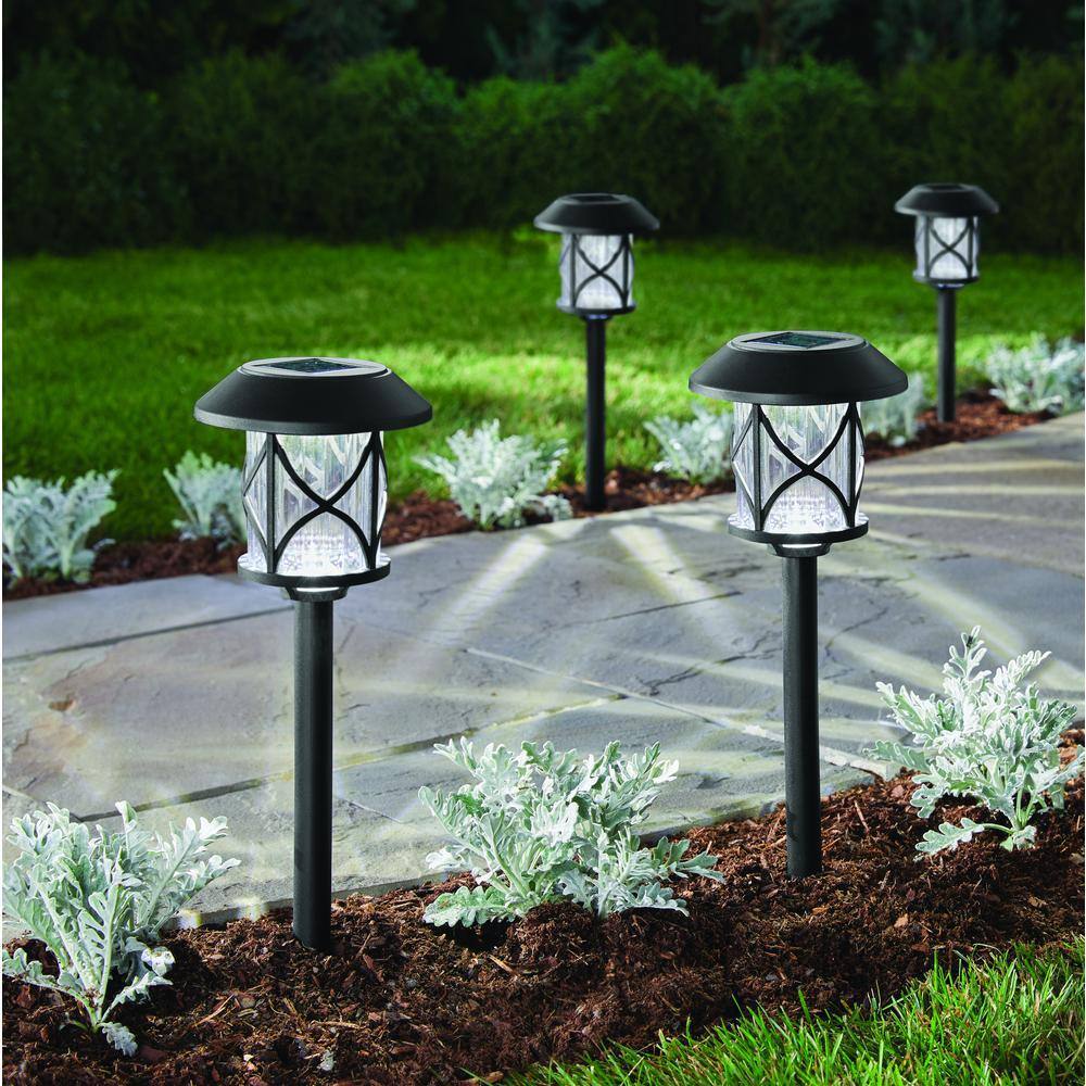 Hampton Bay Frazier 10 Lumens Solar Black LED Landscape Pathway Light Set (4-Pack) P1501-04