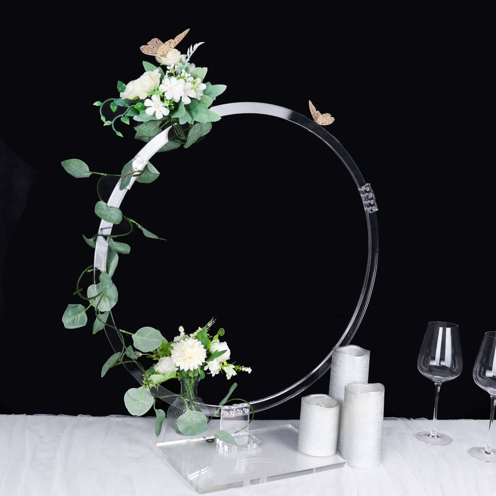 Clear Acrylic Table Wedding Arch Hoop Stand Centerpiece, Round Wreath Tabletop Decor 26