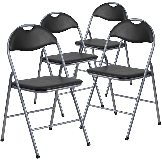 Flash Furniture 4-Pack Black Standard Folding Chair with Upholstered Seat (Indoor)