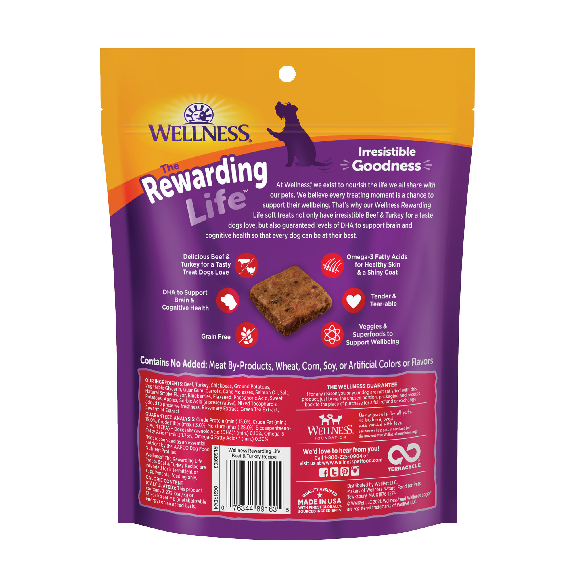 WELLNESS Complete Health Rewarding Life Beef amp; Turkey Soft amp; Chewy Dog Treats， 6 oz.