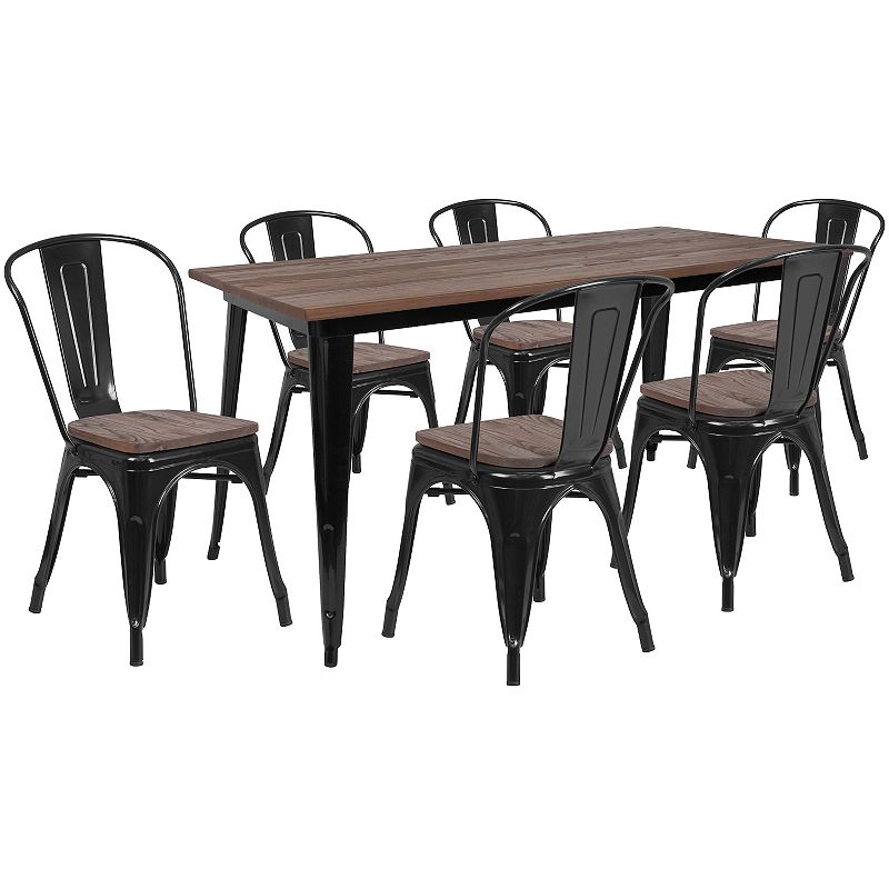 Flash Furniture Metal Table Set and Stacking Chairs 7-Piece Set