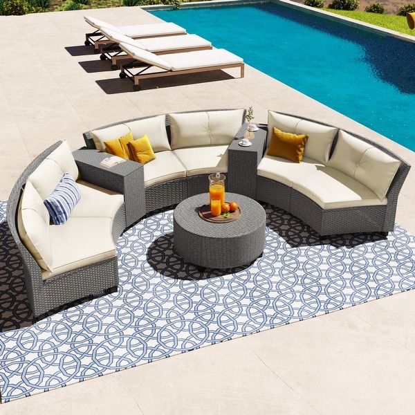 6Piece Rattan Patio Conversation Set with Cushions and Coffee Table