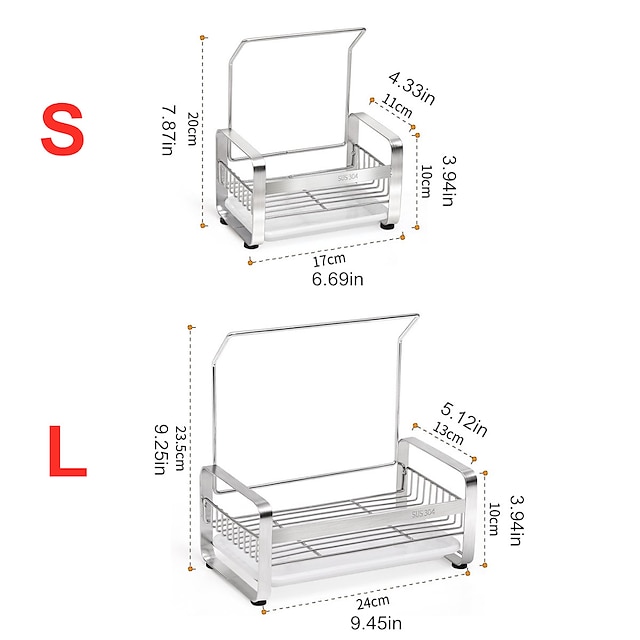 Stainless Steel Sponge Holder with Dishcloth Drying Rack Kitchen Sink Organizer Caddy Tray Sponge Brush Soap Holder Set with Removable Drain Tray for Kitchen