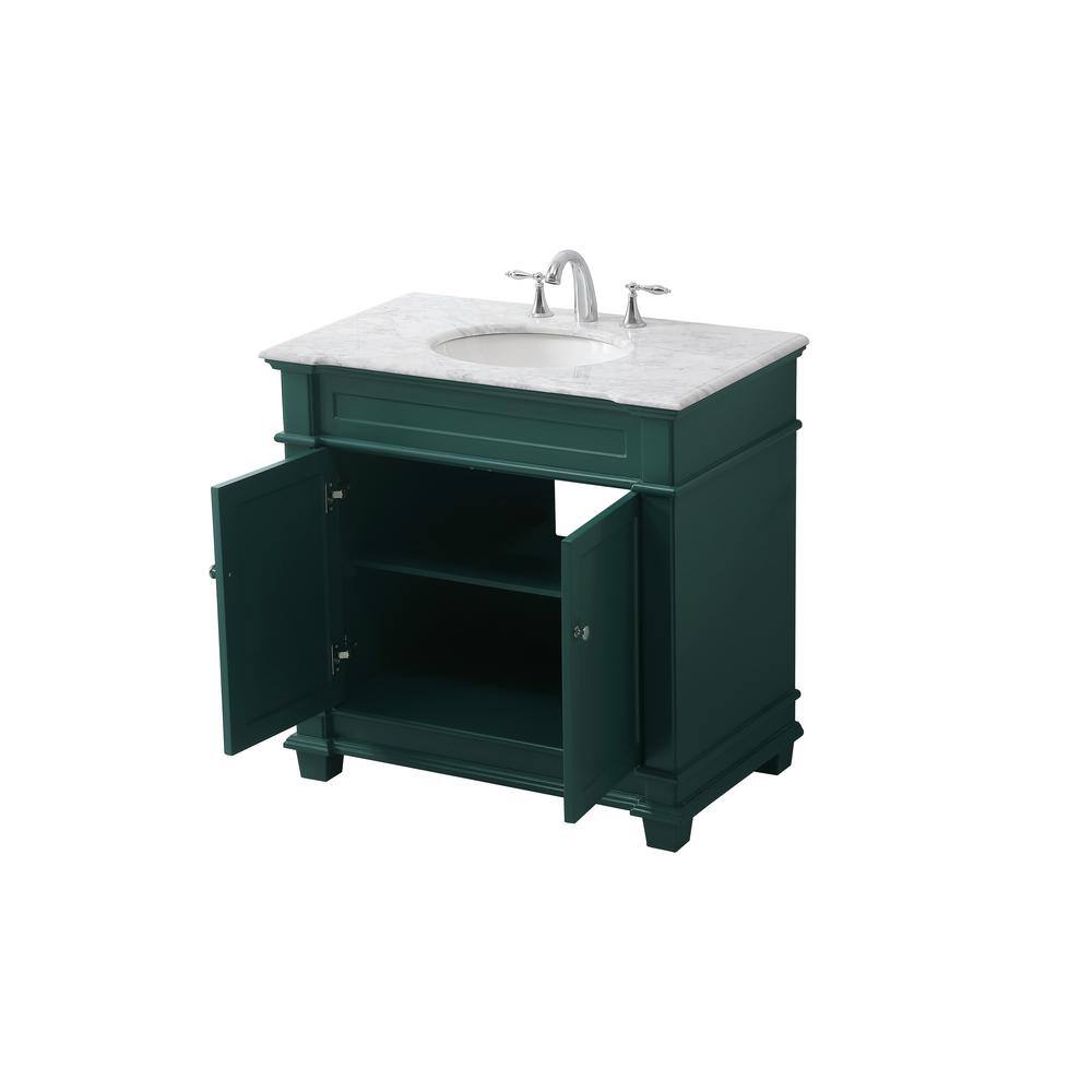 Timeless Home 36 in. W x 21.5 in. D x 35 in. H Single Bathroom Vanity in Green with White Marble TH100036GN