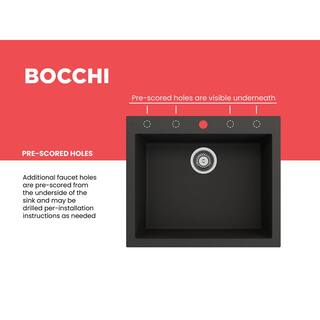 BOCCHI Campino Uno Matte Black Granite Composite 24 in. Single Bowl Drop-InUndermount Kitchen Sink with Strainer 1606-504-0126