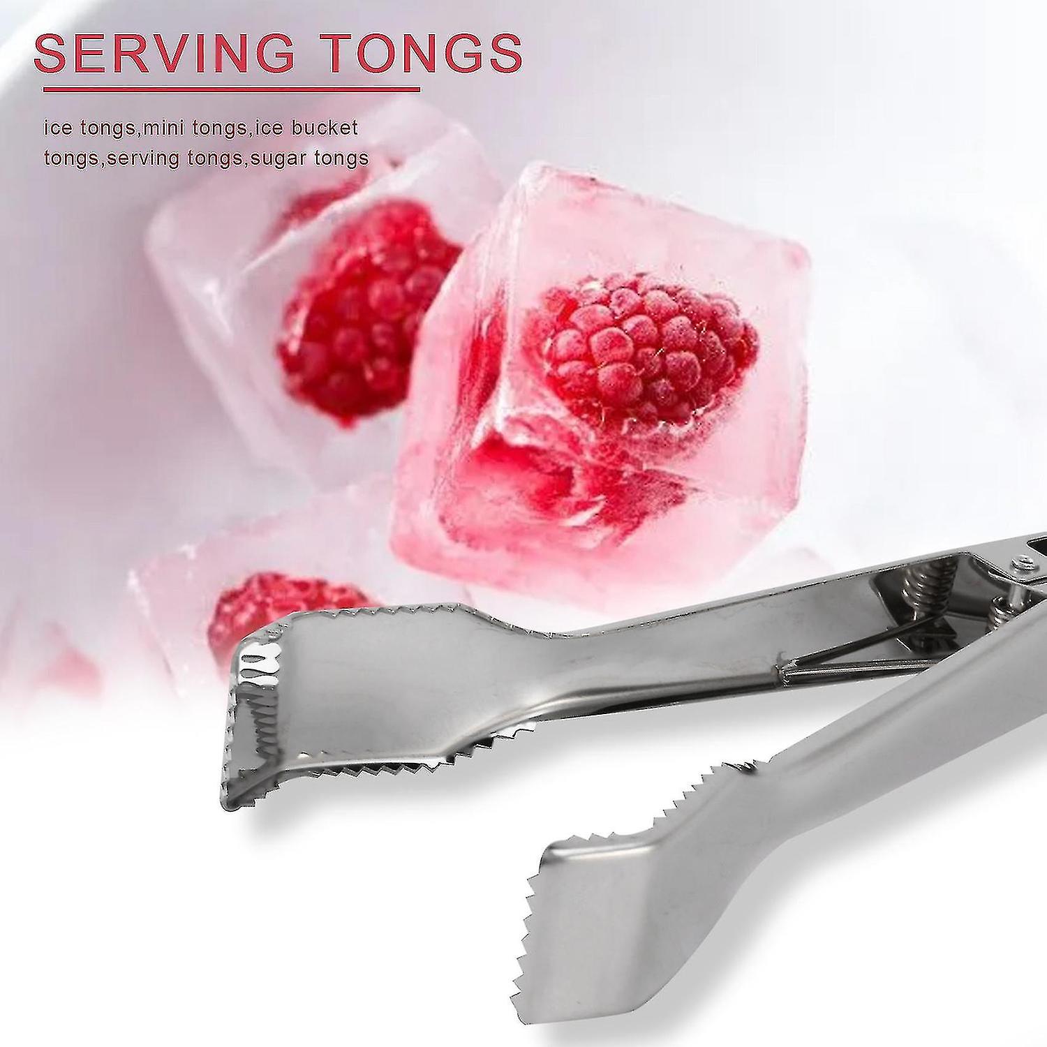 2 Pcs Stainless Steel Ice Tongs With Sawteeth For Ice Bucket Ice Sugar Cubes Coffee Bar Food Servin