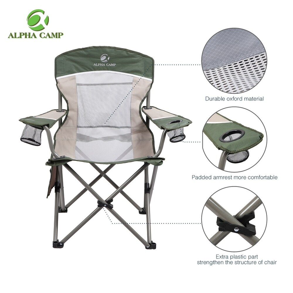 ALPHA CAMP Oversized Mesh Back Camping Folding Chair Heavy Duty Support 350 LBS Collapsible Steel Frame