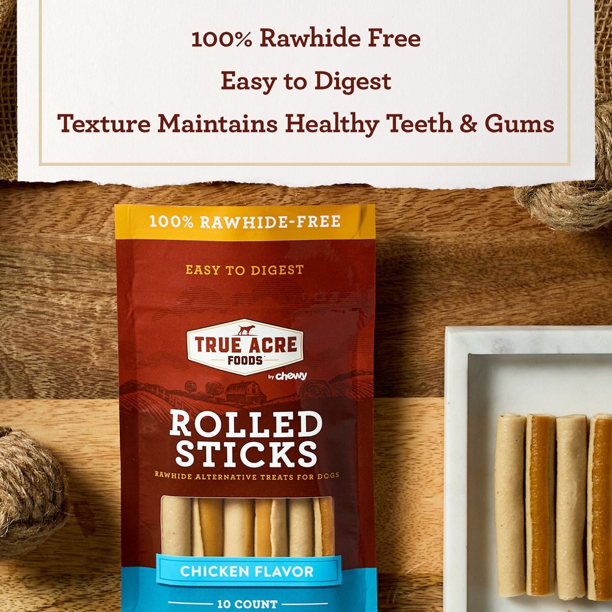 True Acre Foods Rawhide-Free Rolled Sticks Chicken Flavor Dog Treats