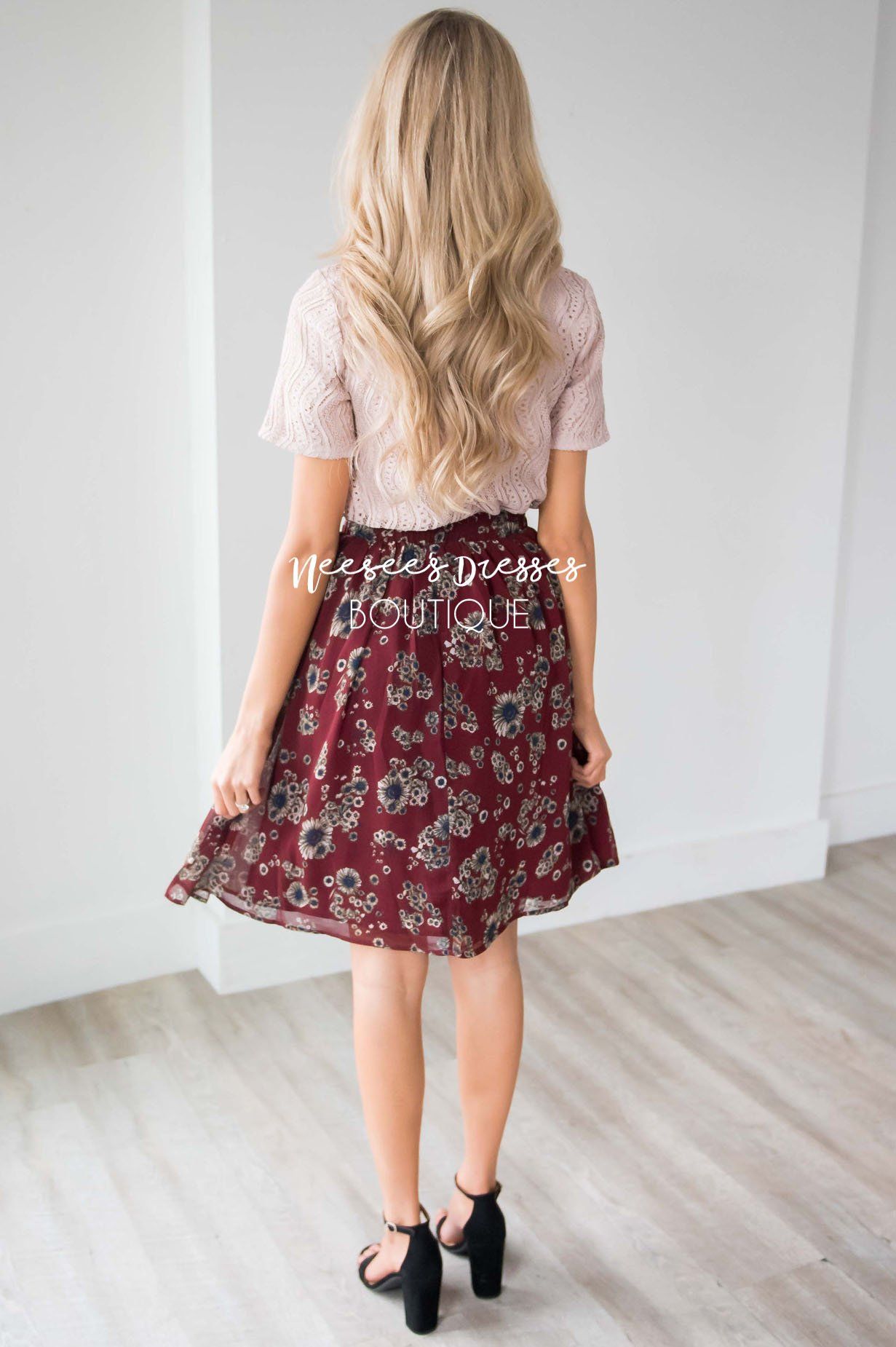 Burgundy Cluster Floral Chiffon Skirt