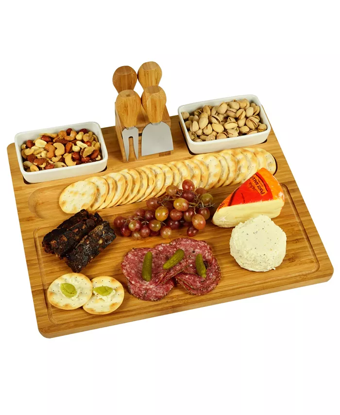 Picnic At Ascot Sherborne Large Bamboo Cheese Board Set with 4 Tools and 2 Bowls