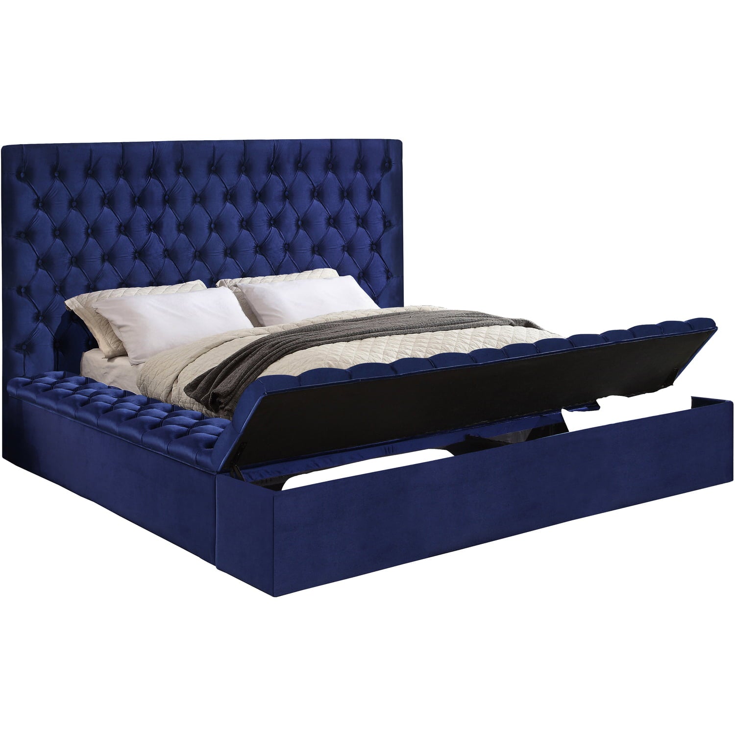 Bliss Navy Velvet King Bed (3 Boxes)-Color:Navy Velvet,Style:Contemporary