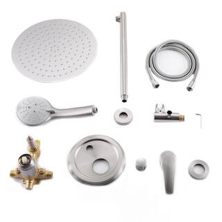 Maincraft 5-Spray 12 in. 2.35 GPM Wall Mount Dual Shower Heads with Handheld Built-In Shower System in Brushed Nickel HHK-88040BN-12