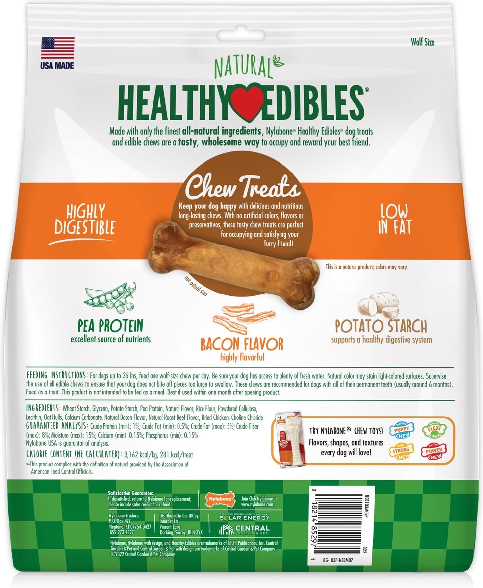 Nylabone Healthy Edibles Natural Long Lasting Bacon Flavored Dog Chews， Medium