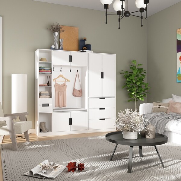 Combo Wardrobe Armoire Closet Wardrobe Cabinet Hall Tree Entry Bench - - 36924639