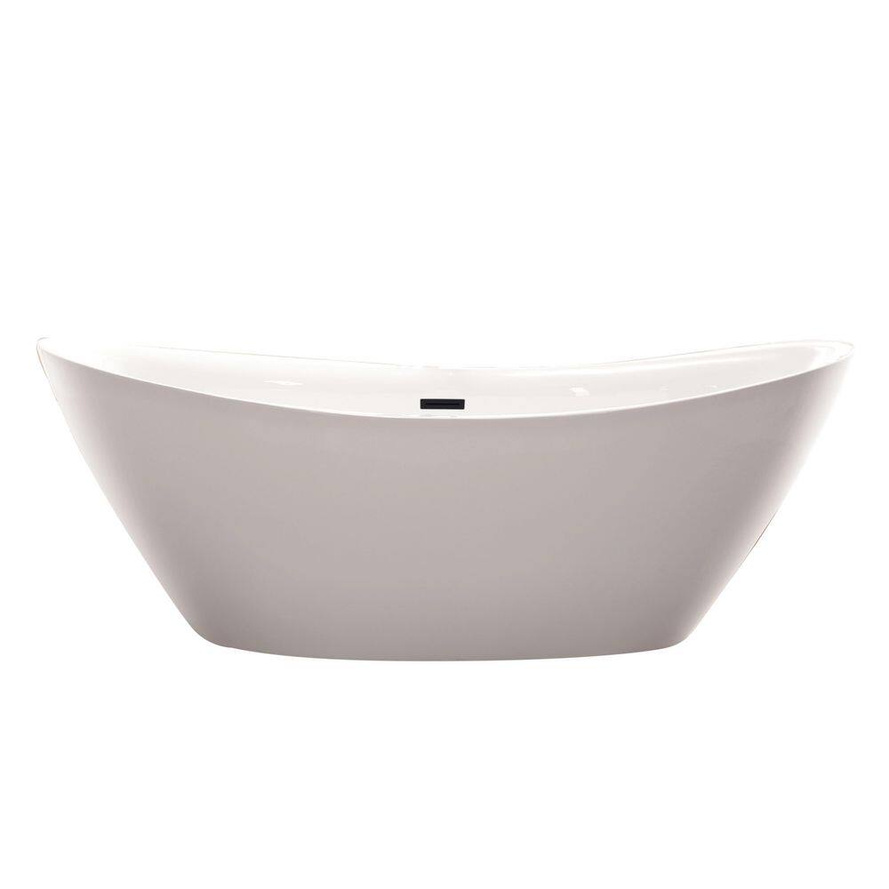 Vanity Art 71 in. Acrylic Flatbottom Freestanding Bathtub in WhiteMatte Black VA6807-MB