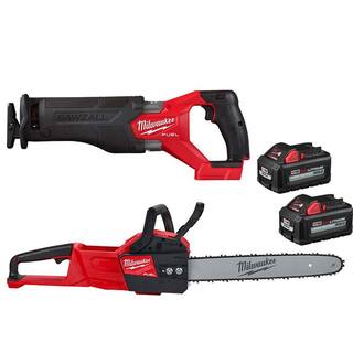 MW M18 FUEL GEN-2 18-Volt Lithium-Ion Brushless Cordless SAWZALL w16 in. 18-Volt FUEL Chainsaw Two 6 Ah HO Batteries 2821-20-2727-20-48-11-1862