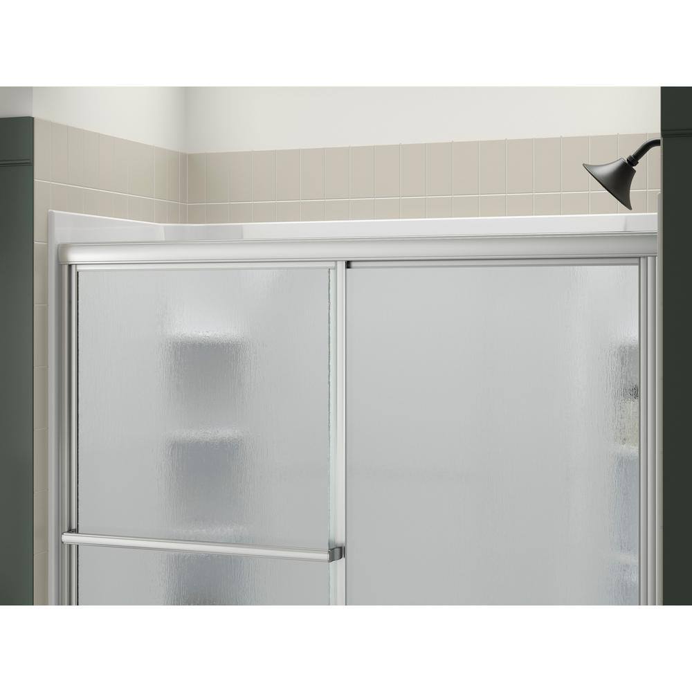 Sterling Deluxe 59-38 in. x 56-14 in. Framed Sliding Tub Door in Silver with Rain Glass Texture 5906-59S