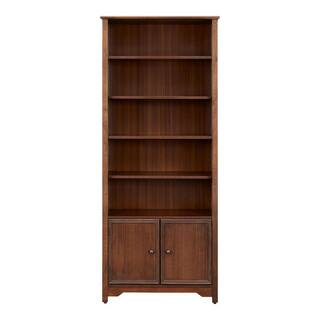 Home Decorators Collection Bradstone 72 in. Walnut Brown Wood Open Bookcase with 2 Doors JS-3427-C