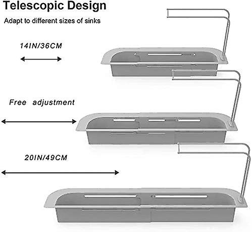 Telescopic Sink Holder， Adjustable Drainer Sink Tray Sponge Soap Holder， Expandable Organizer Holder Dish Cloth Hanger And 2 Pcs Kitchen Nano Sponge B