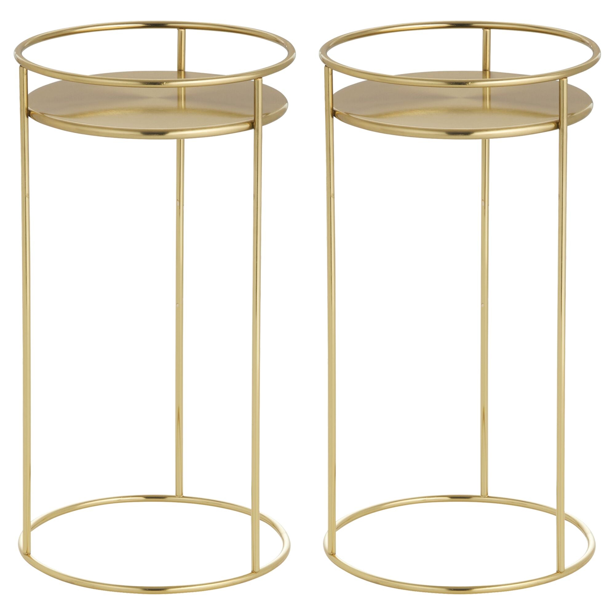 mDesign Metal 15-Inch Tall Circular Plant Stand, Planter Holder Contemporary Design Round Tray for Table, Garden; Holds Indoor/Outdoor Plants, Flower Pot - Concerto Collection - 2 Pack - Soft Brass