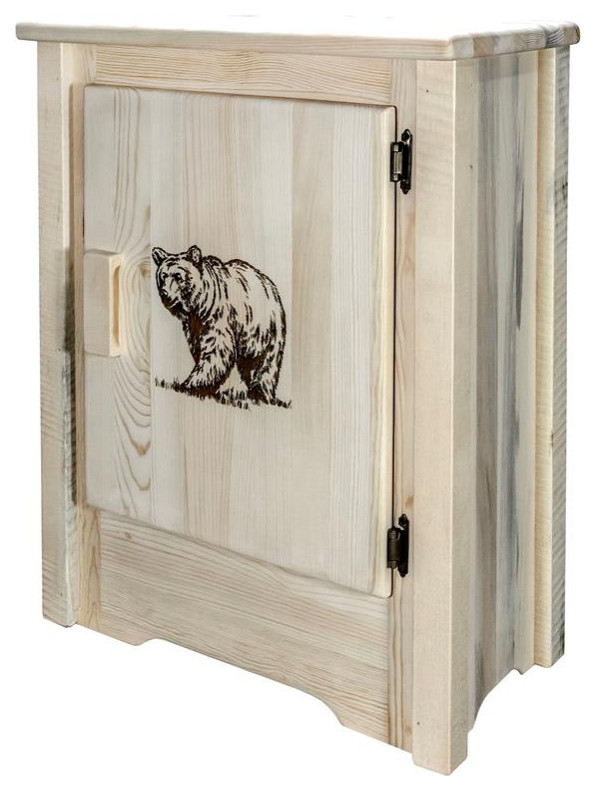 Montana Woodworks Homestead Wood Accent Cabinet with Engraved Bear in Natural   Rustic   Accent Chests And Cabinets   by Homesquare  Houzz