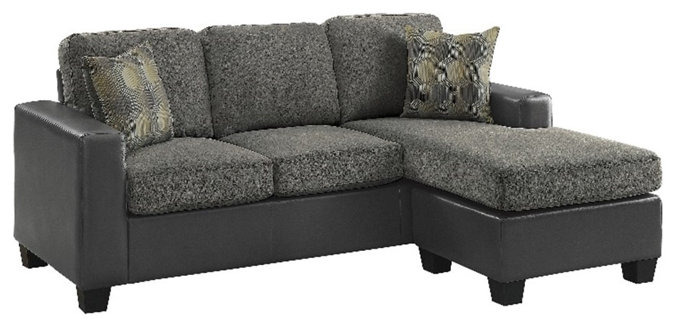 Lexicon Slater Reversible Sofa Chaise with 2 Pillows in Gray   Transitional   Sectional Sofas   by Homesquare  Houzz