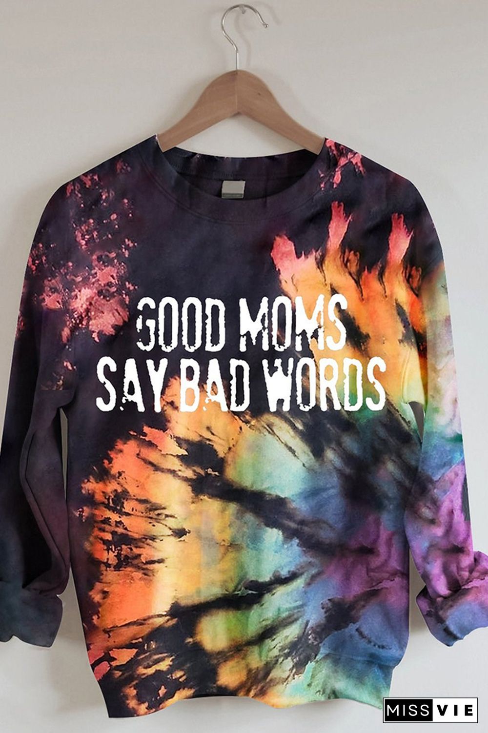 Bleached Tie Dye O-neck Sweatshirt Women Wholesale