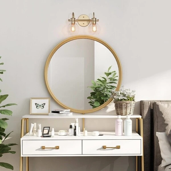 Bela Mid-century Modern Glam Gold 4-Light Bathroom Vanity Lights Globe Glass Wall Sconces Dimmable