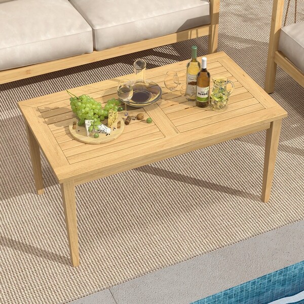 Gymax 35.5''x20'' Outdoor Teak Wood Coffee Table w/ Slatted Tabletop