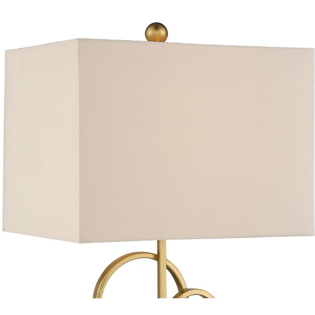 High Brass Gold Metal Open Rings Oatmeal Fabric Rectangular Shade For Bedroom Living Room Bedside Nightstand