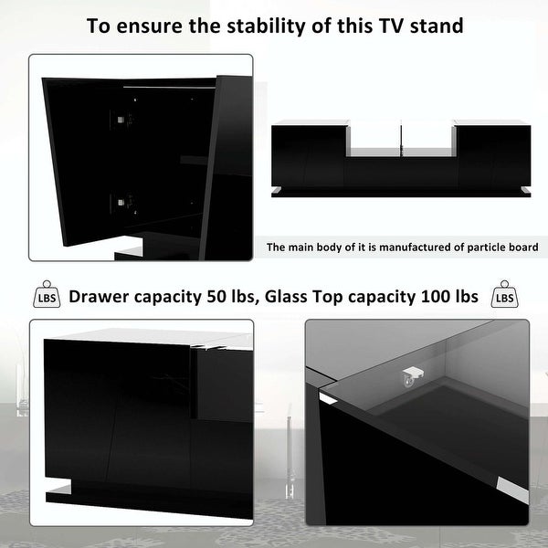 70'' Width Modern High Gloss TV Stand with Tempered Glass