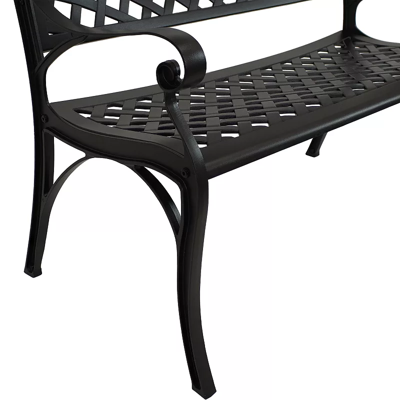 Sunnydaze 2-Person Checkered Cast Aluminum Outdoor Garden Bench - Black