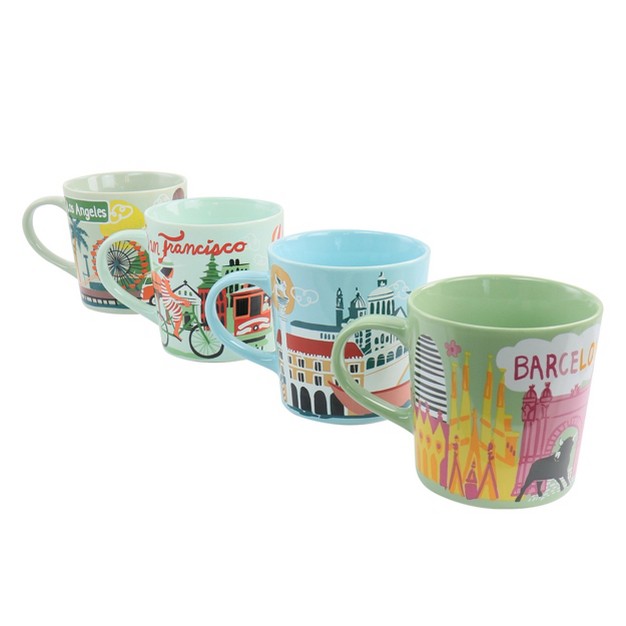 Gibson Home City Lights Assorted 17 Oz Ceramic Mugs Set Of 4