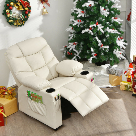 Costway 24639781 PU Leather Kids Recliner Chair wi...