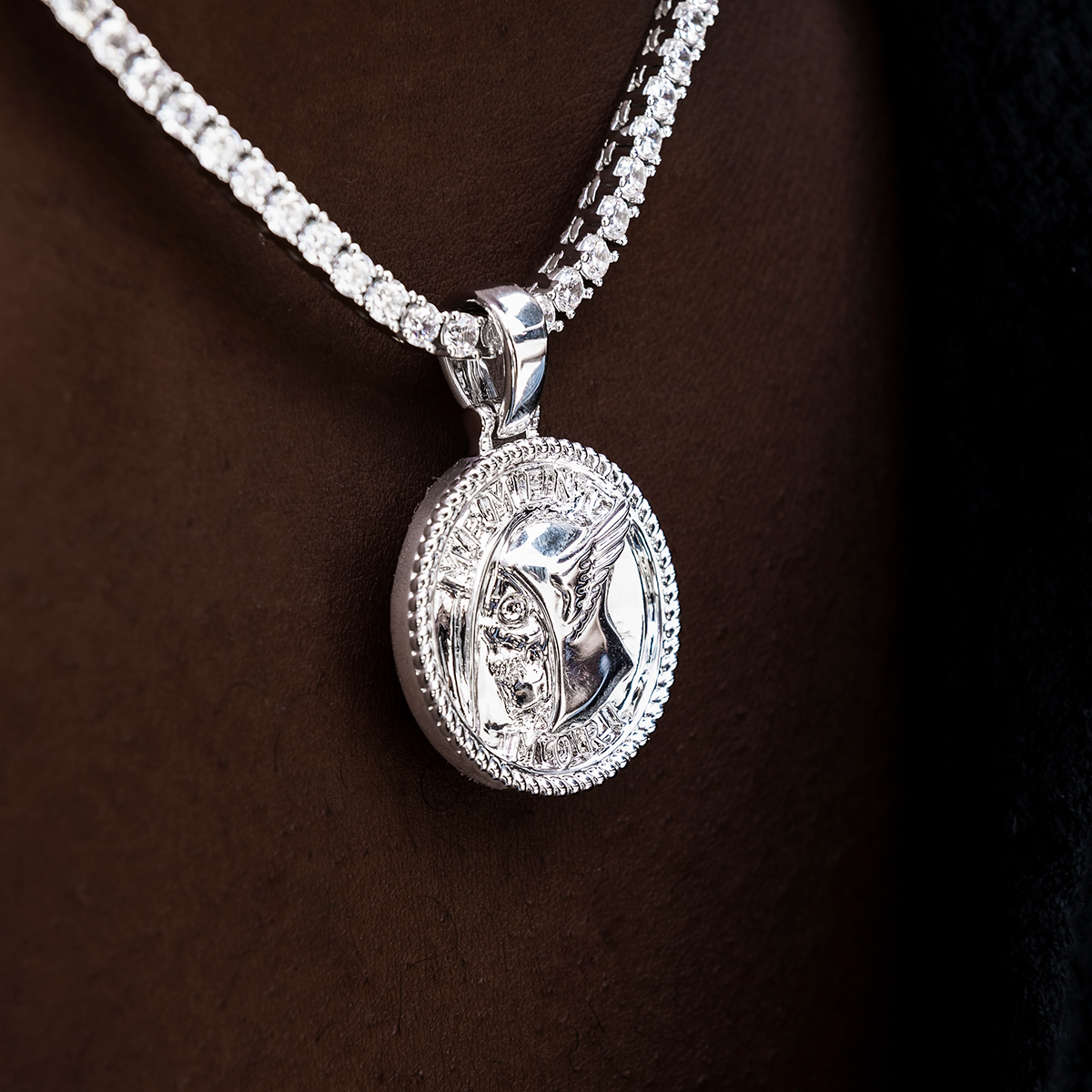 Memento Mori Coin Pendant in White Gold