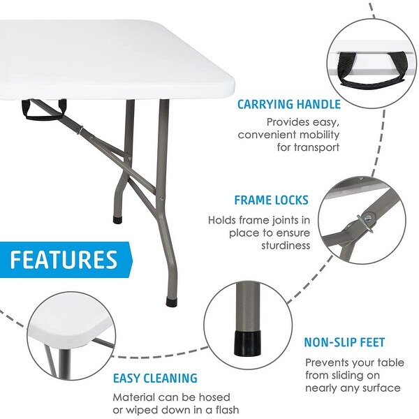 8FT Long Folding Party Table，Portable w/Handle Outdoor