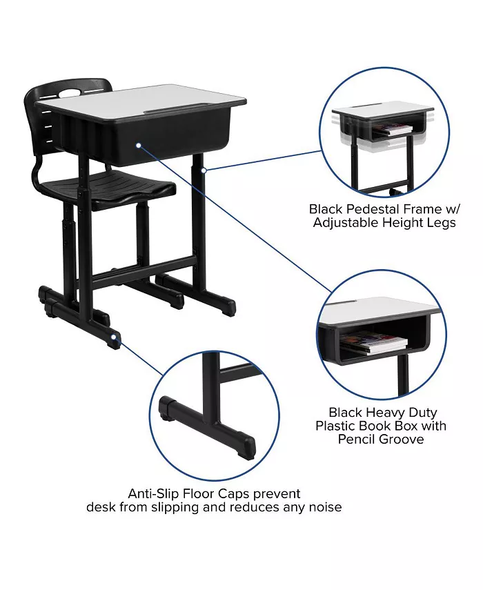 EMMA+OLIVER Adjustable Height Student Desk And Chair With Pedestal Frame