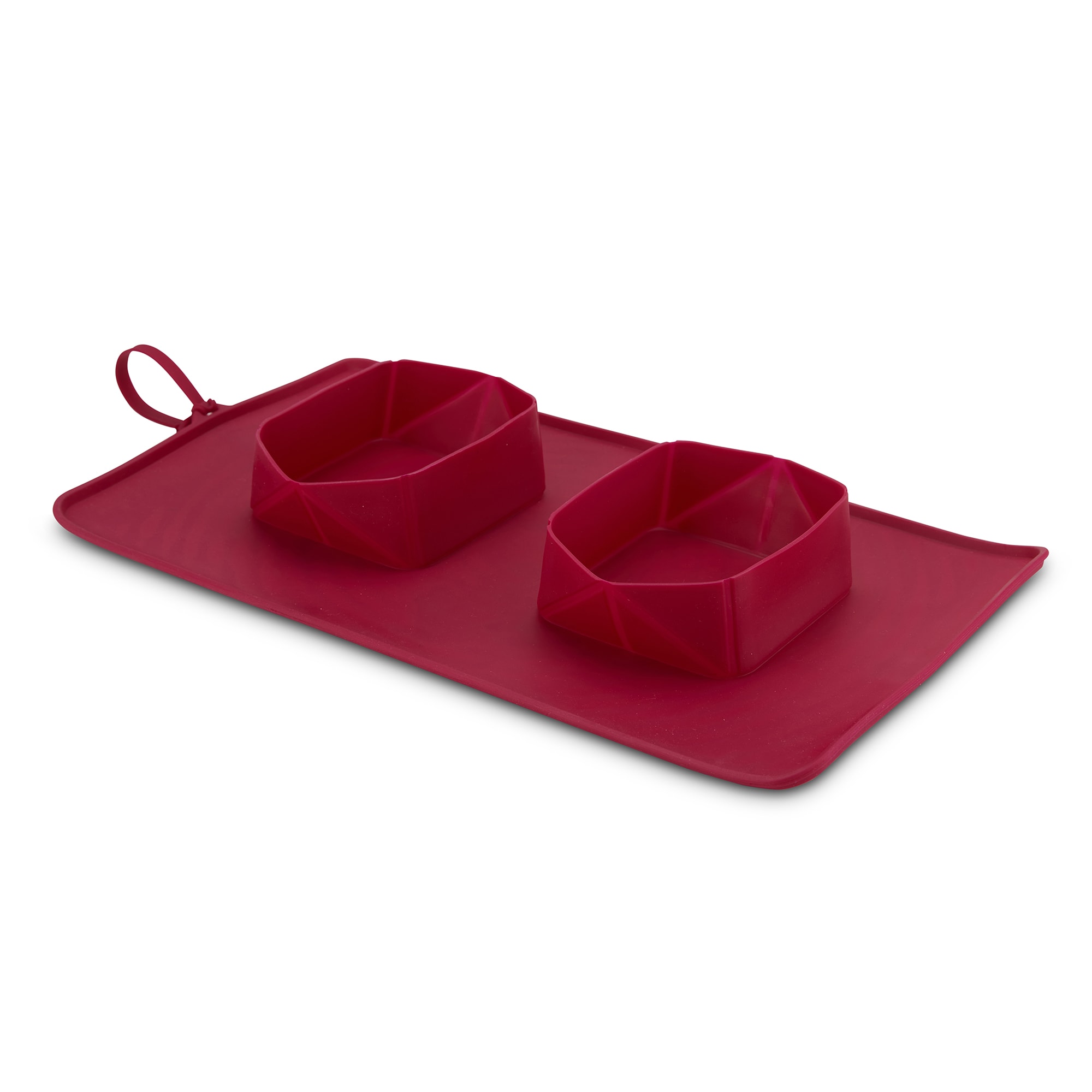 BLACK+DECKER Burgundy Collapsible Double Travel Dog Food Bowl and Mat， 2 Cups