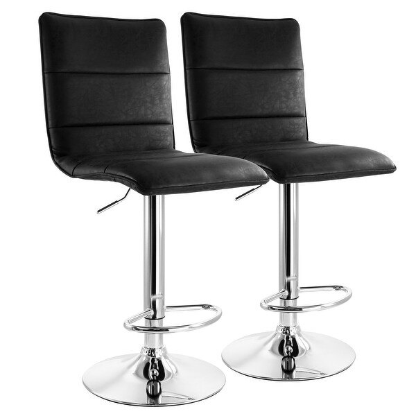 Elama 2 Piece Vintage Fux Leather Adjustable Bar Stool in Gry with Chrome Base