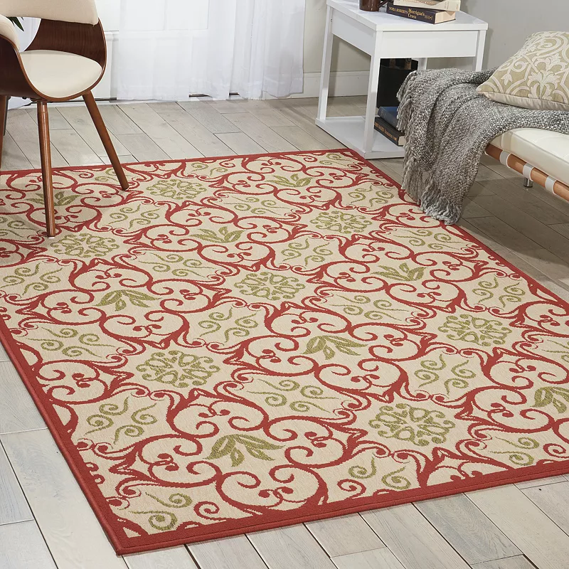 Nourison Caribbean Geo Floral Scroll Indoor Outdoor Area Rug - 9'3'' x 12'9''