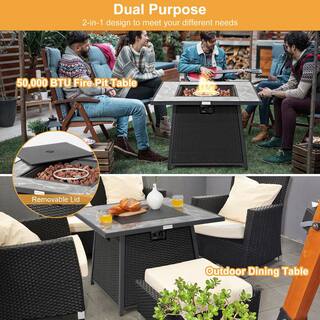 Costway 35 in. Propane Gas Fire Pit Table Patio PE Wicker Rattan wLava Rocks PVC Cover NP10262DK