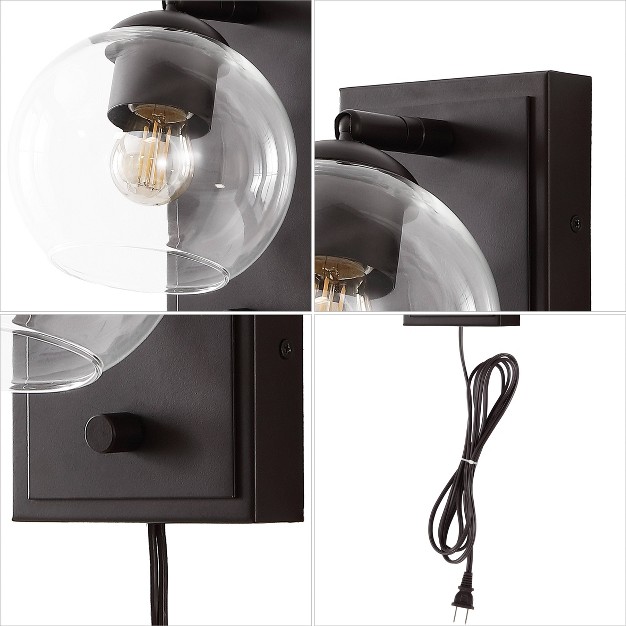 1 light Hugo Modern Adjustable Iron Led Wall Sconce With Rotary Dimmer With Clear Globe Jonathan Y